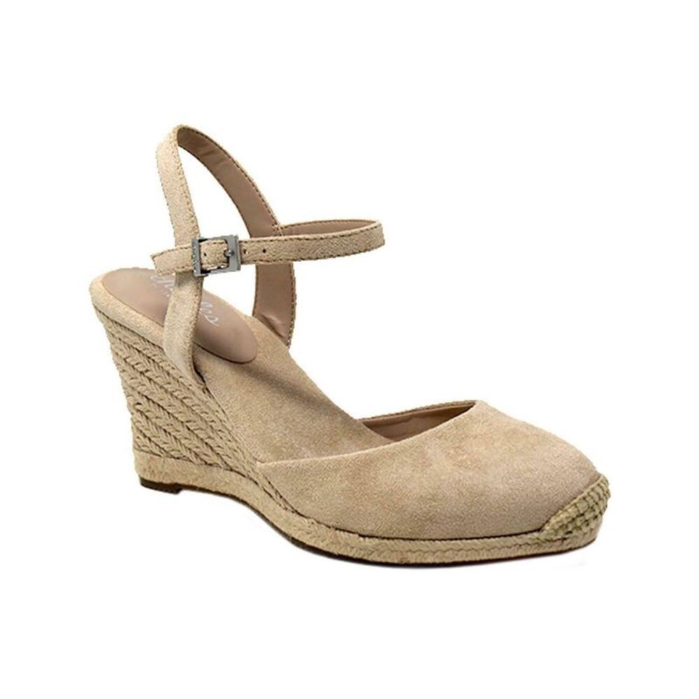 CHARLES Womens Beige Sherpa Round Toe Wedge Buckle Dress Espadrille Shoes 9.5